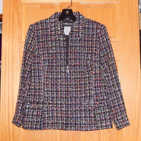 Sag Harbor Blazer 4 Petite 4P Black Multi Tweed Zip Lined Jacket Top New! - Picture 2 of 7